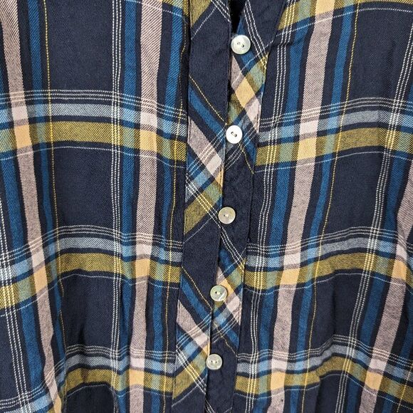 J.Jill | Navy Plaid Cotton Modal Button Down Shirt Size Medium - Picture 3 of 7